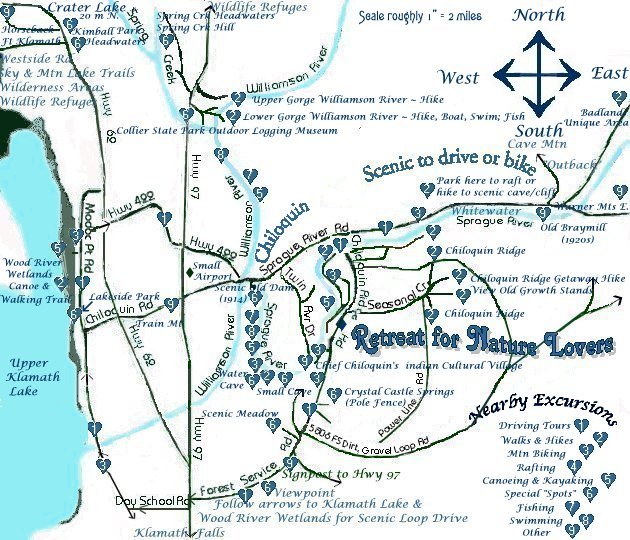 maps for special place near to crater lake and the retreat.