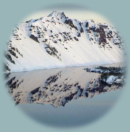 
crater lake photographed from rim village in winter, at crater lake national park in oregon.